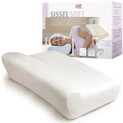Produktbild: Sissel® Nackenkissen Soft M | Viskoelastischer Spezialschaum | Ergonomische Wirbelsäulenstütze | Waschbarer Velours-Bezug | Entspannung für Nacken-Halsmuskulatur | 5 Jahre Garantie | 47 x 33 x 11 cm