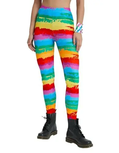 Produktbild: sissycos Damen 80er Neon Leggings Pants, Yoga Druck Print Bequem Fauen Laufhosen(Stolz Pinselstriche,M)