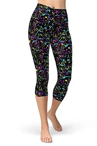 Produktbild: sissycos Damen Artistic Print Capri Leggings, 80er Jahre Hohe Taille Tie Dye Splash Sanft 3/4 Hosen(Splash Line,S-L)
