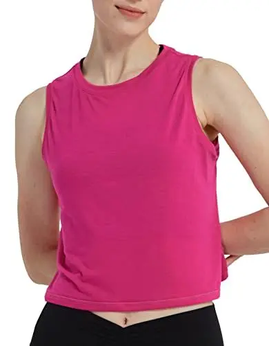 Produktbild: sissycos Damen Sport Crop Tank Top Ärmellos, Sanft Kurze Racerback Shirt Rundem Ausschnitt für Fitness Yoga Beiläufig(Pitaya Rosa,S)