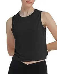 Produktbild: sissycos Damen Sport Crop Tank Top Ärmellos, Sanft Kurze Racerback Shirt Rundem Ausschnitt für Fitness Yoga Beiläufig(Schwarz,M)