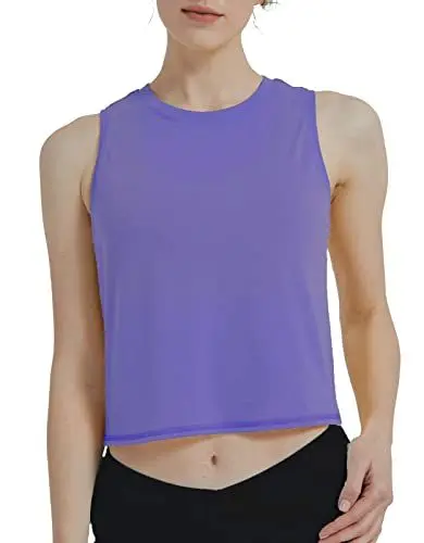 Produktbild: sissycos Damen Sport Crop Tank Top Ärmellos, Sanft Kurze Racerback Shirt Rundem Ausschnitt für Fitness Yoga Beiläufig(Very Peri,M)