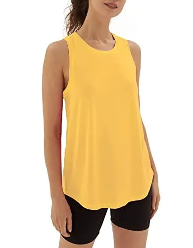 Produktbild: sissycos Damen Sport Tank Top Ärmellos, Sanft Racerback Shirt Rundem Ausschnitt für Fitness Yoga Beiläufig (Yolk Yellow, M)