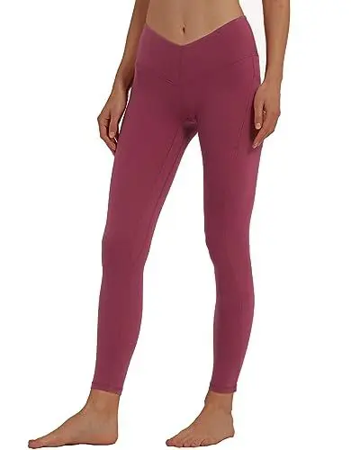 Produktbild: sissycos Damen V-Taille Leggings High Waist mit Taschen 71CM，Blickdicht Freizeit Yogahose Lang für Laufen Fitness Sport Yoga Gym(Magenta,XXL)
