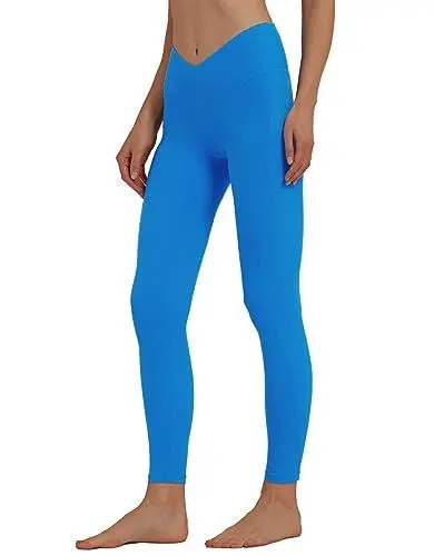 Produktbild: sissycos Damen V-Taille Leggings High Waist mit Taschen 71CM，Blickdicht Freizeit Yogahose Lang für Laufen Fitness Sport Yoga Gym(Poolside Blau,XXL)