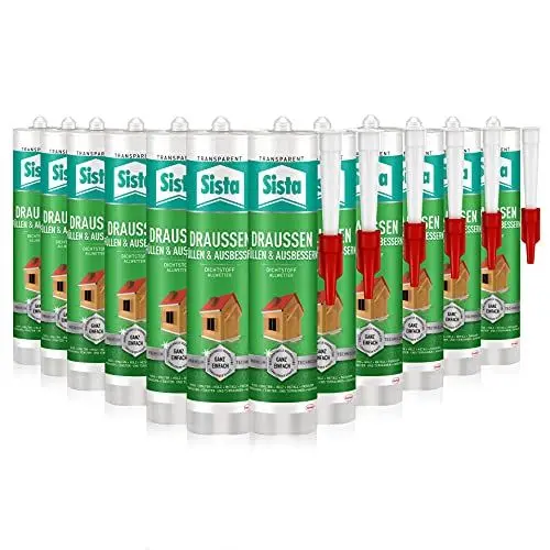 Produktbild: SISTA DRAUSSEN Füllen & Ausbessern, transparenter Polymer Dichtstoff für den Außenbereich, wetterfestes Abdichten mit überstreichbarem Fugenfüller, 12x280ml Kartusche