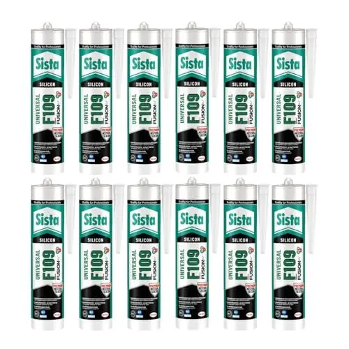 Produktbild: Sista F109 Fusion, universell einsetzbare Dichtmasse, Silikon Dichtstoff für Fassade, Verglasung und Sanitär, resistente und geprüfte Fugenmasse, anthrazit, 12x300ml