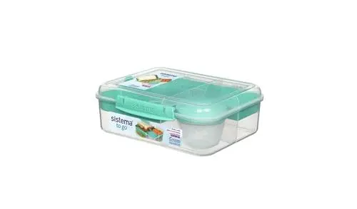 Produktbild: Sistema Bento Box TO GO Brotdose mit Fächern | 1,65 L Lunchbox mit Joghurt- /Fruchtbehälter | für Kinder & Erwachsene | BPA-frei | Blaugrün (21690-8T)
