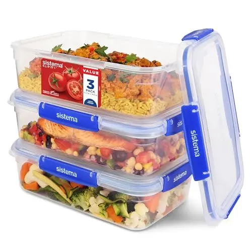 Produktbild: Sistema KLIP IT PLUS Frischhaltedosen Set | 2,2 l | auslaufsichere, stapelbare und luftdichte Vorratsdosen mit Deckel | geeignet für Kühl-/Gefrierschrank | BPA-frei | 3 Stück