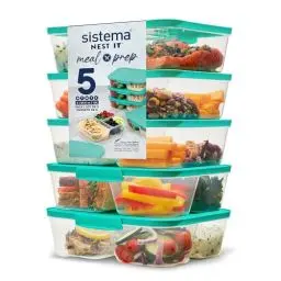 Produktbild: Sistema NEST IT Frischhaltedosen Meal Prep Boxen | 1,9 l luftdichte Vorratsdosen mit drei Fächern und Deckeln | BPA-Frei | Grün | 5 Stück