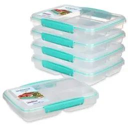 Produktbild: Sistema TO GO-Brotdosen mit Fächern zum Portionieren / 820ml Lunchbox mit stapelbarem Design und Clips / BPA-frei / 5 Vorratsdosen (82002), Grün