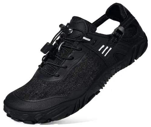 Produktbild: Barfußschuhe Herren Damen Leichte Minimalistische Traillaufschuhe Laufschuhe Sport Sandalen Fitnessschuhe Outdoor Sneaker, Schwarz, 47 EU