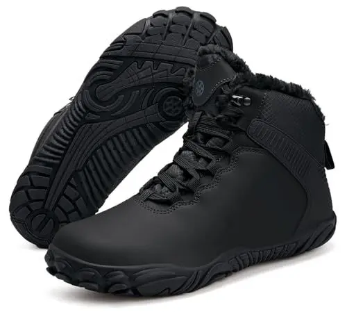 Produktbild: Sisttke Barfußschuhe Herren Damen Winter Warm Gefüttert Wasserdicht Winterschuhe Outdoor rutschfeste Stiefel Winterstiefel Breiter Zehenbox,Schwarz-A,41 EU