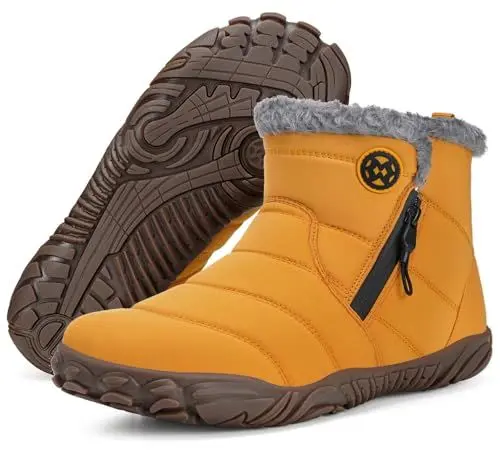 Produktbild: Sisttke Barfussschuhe Winterschuhe Herren Damen Warm Gefüttert Winterstiefel Winterboots Schneestiefel Outdoor, Gelb, 44 EU