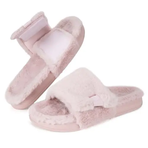 Produktbild: Sisttke Damen Hausschuhe Weich Flauschig Einstellbar Winter Warme Indoor Pantoffeln Kunstpelz Orthopädische Schuhe rutschfeste Flache,Hellrosa,37/38 EU