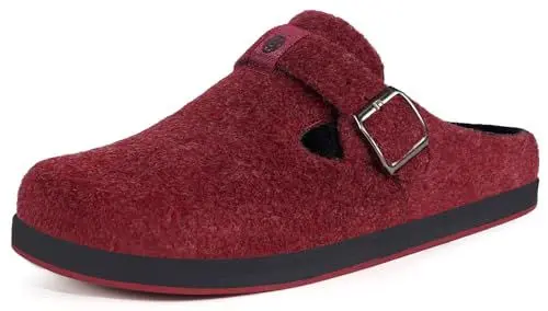 Produktbild: Sisttke Damen Herren Filz Hausschuhe Filzpantoffeln Winter Geschlossen Slip on Freizeit Slipper mit Wechselfußbett Rutschfest Gummisohle,Rot,39 EU