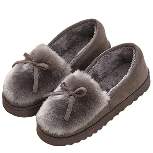 Produktbild: Sisttke Damen Winter Plüsch Hausschuhe Komfort Warme Home rutschfeste Pantoffeln Weiche Fellschuhe Slippers,Grau-D,41 EU