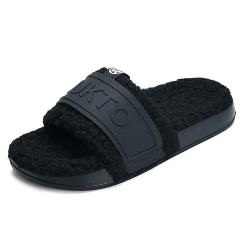 Produktbild: Sisttke Hausschuhe Damen Bequeme Flauschig Winter Memory Schaum Haus Pantoffeln Kunstpelz Offene Schuhe,Schwarz,39/40 EU