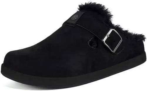 Produktbild: Sisttke Hausschuhe Winter Wildleder Pantoffeln für Damen Herren Lined Clogs Unisex Slippers, Schwarz, 39 EU
