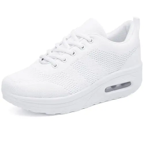 Produktbild: Sisttke Laufschuhe Damen Outdoor Leicht Atmungsaktive Plateau Turnschuhe Freizeitschuhe Sportschuhe Mesh Sneaker Straßenlaufschuhe,Weiß-911,37 EU