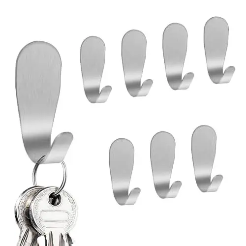 Produktbild: sitarcmin 8 Stück Selbstklebende Haken, Edelstahl Handtuchhaken selbstklebend Haken ohne Bohren, Kleiderhaken zum Kleben für Schlafzimmer, Küche, Bad (Silber)