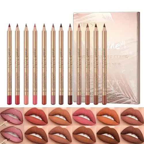 Produktbild: Sitovely 12 Farben Schlankes Lippenkonturenstifte Set,Longwear Smooth Lip Pencil Cremiger Lip Liner Stift Matter Lippenstift wasserfester Lippenstift,Hochpigmentiertes natürliches Lippen Makeup(A, M)