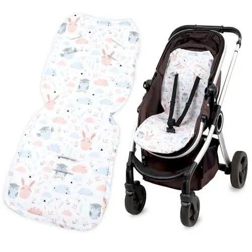Produktbild: Sitzauflage Kinderwagen Einlage 75 x 35 cm - Buggy Auflage Sitzeinlage für Kindersitz atmungsaktiv universal Minky Gräulich Eulen