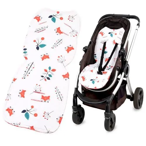 Produktbild: Sitzauflage Kinderwagen Einlage 75 x 35 cm - Buggy Auflage Sitzeinlage für Kindersitz atmungsaktiv universal Minky Terracotta Fuchs