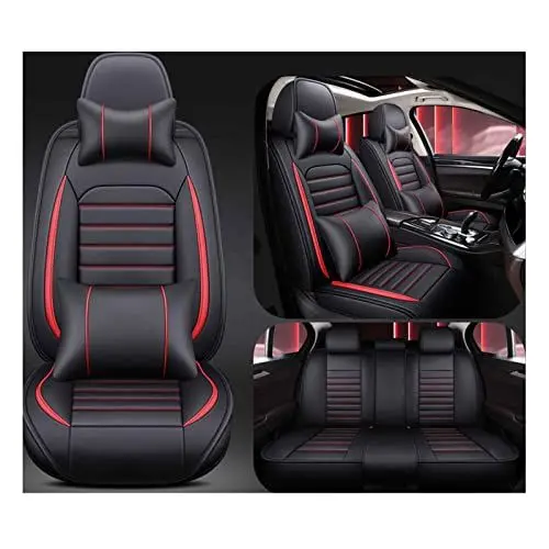 Produktbild: Sitzbezüge Auto Leder Autositzbezüge Universal Set Für BMW E30 E34 E90 E60 E39 E36 E87 F30 M5 F10 E46 X5 E53 E70 G30 Kissen 5-Sitz Vorne Hinten Sitz Protektoren rutschfest Wasserdicht Langlebig (Colo