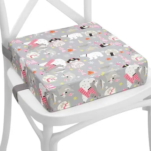 Produktbild: Kindersitzerhöhung Sitzerhöhung Stuhl Kind 32x32x8 cm - Sitzkissen Kinder Booster Seat Stuhlerhöhung Kissen für Kleinkind beim Esstisch Stuhlkissen und Babysitz Tiere Grau
