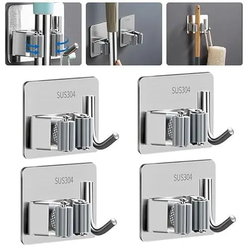 Produktbild: SIVFOTID Besenhalterung Skihalterung Wand Krückenhalter Gerätehalter Besenhalter Gartengerätehalter Klemmhalter Besen Halterungen Wand Selbstklebend, 4 Stück SUS304