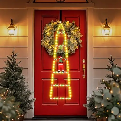 Produktbild: SIVQIKE 98 LED Weihnachtslichter Leiter 0.8 M,mit Timer- und Speicherfunktion,8 Modi, dekorative Weihnachtsbeleuchtung für drinnen und draußen,Fenster,Gärten（Warmweiß）