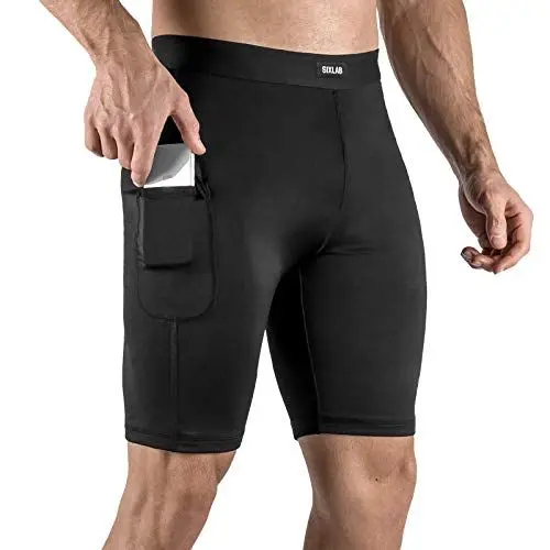 Produktbild: Sixlab Kurze Leggings Herren mit Smartphone Tasche Fitness Gym Shorts (Schwarz, S)