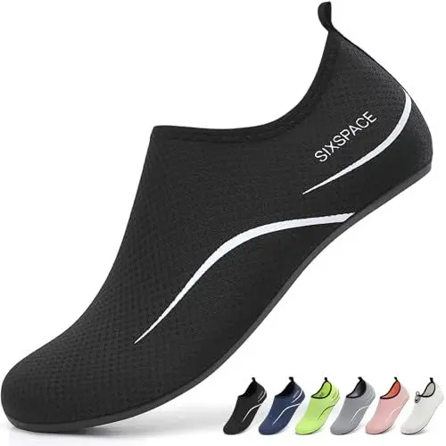 Produktbild: Sixspace Badeschuhe Herren Wasserschuhe Schwimmschuhe Männer Frauen Strandschuhe Barfußschuhe für Strand,Pool,Meer,Wassersport,Tauchen,Surfen,Aqua Cycling(Schwarz 46 EU)