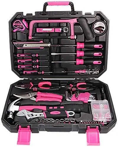 Produktbild: SIXTOL Home PINK 128 Werkzeugset im Koffer | Für den Heimgebrauch | Werkzeug-Koffer | Schrauber-Bits | robust, hochwertig | ideal für den Haushalt o. die Garage | praktische Kunststoffkoffer | Rosa