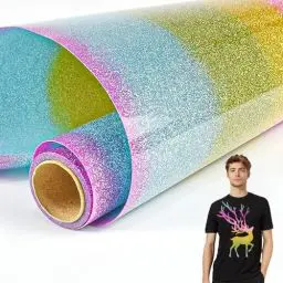 Produktbild: SIYINGSAERY Plotterfolie Textil Glitzer Bunt 1.5M Selbstklebendes Flexfolie Vinylfolie Plotter Glitzer Transferfolie zum Aufbügeln Hitzebeständige Folie Wärmetransfer Vinyl für DIY T-Shirt Stoffe