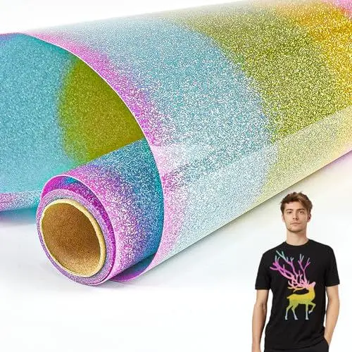 Produktbild: SIYINGSAERY Plotterfolie Textil Glitzer Bunt 1.5M Selbstklebendes Flexfolie Vinylfolie Plotter Glitzer Transferfolie zum Aufbügeln Hitzebeständige Folie Wärmetransfer Vinyl für DIY T-Shirt Stoffe