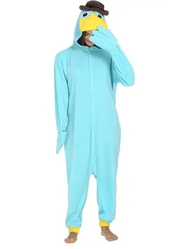 Produktbild: SIYUE Platypus Kostüm Relaxo Onesie Jumpsuit Tier Relax Kostuem Damen Herren Pyjama Fasching Halloween Schlafanzug Cosplay Duckbill Erwachsene Karneval Einteiler YZS-L