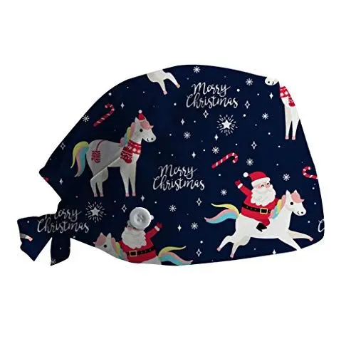 Produktbild: Sizoer 2022 Weihnachten OP Haube für Damen Pflege - Verstellbar Baumwolle Kochmütze Atmungsaktiv Bequem Chirurgische Hut Winter Warm Beanie Mütze Arbeitskappe für Ärzten Kosmetikerin