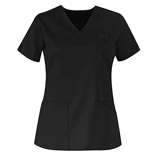 Produktbild: Sizoer Damen Pflege Kasaks Einfarbig Kasakkasaks Altenpflege Damen V-Ausschnitt Tunika Kurzarm Schlupfkasack Arbeitsuniform Medizinische Unisex uniform Arbeitskleidung Krankenpfleger Workwear Tshirt