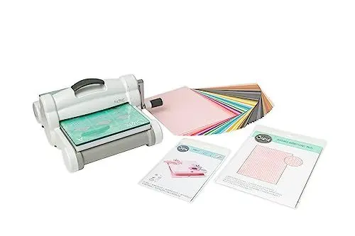 Produktbild: Sizzix Big Shot Plus Starter-Set für manuelles Stanzen und Prägen (9 Zoll) | Kartenherstellung, Papierbasteln, Scrapbooking, Schablonieren und mehr, Weiß/Grau, Einheitsgröße