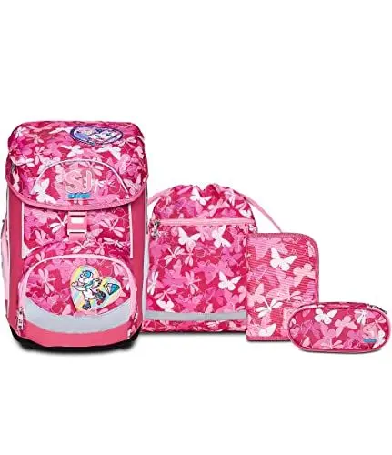 Produktbild: SJ Schulranzen set 4-teilig Ergonomischer Schulrucksack, Ultraleichte Schultasche, 22 LT, ab 1. Klasse mit Mäppchen und Turnbeutel, Kinder Grundschule Mädchen Junge, rosa