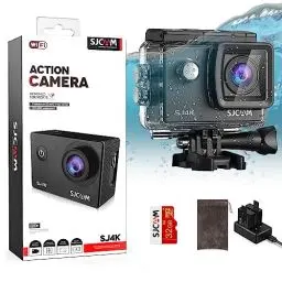 Produktbild: SJCAM SJ4000 Action Cam 4K30fps WiFi Kamera,40MP Ultra HD 170°FOV mit EIS Bildstabilisierung,Unterwasserkamera 30m/98ft Wasserdicht Kamera mit 2 Akkus, 32G SD Karte und Helmhalterung Zubehör Kits