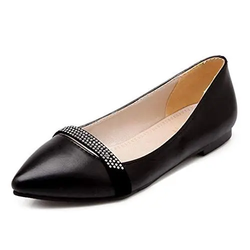 Produktbild: SJJH Damen Ballerinas Spitze Toe Übergrößen Flache Schuhe mit Strass (Schwarz, 43 EU)