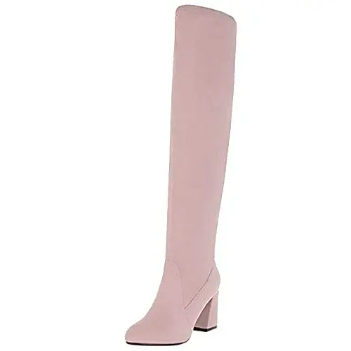 Produktbild: SJJH Damen Overknee Stiefel mit Stretchmaterial und mittelhohem Absatz (Matt Rosa, 36 EU)