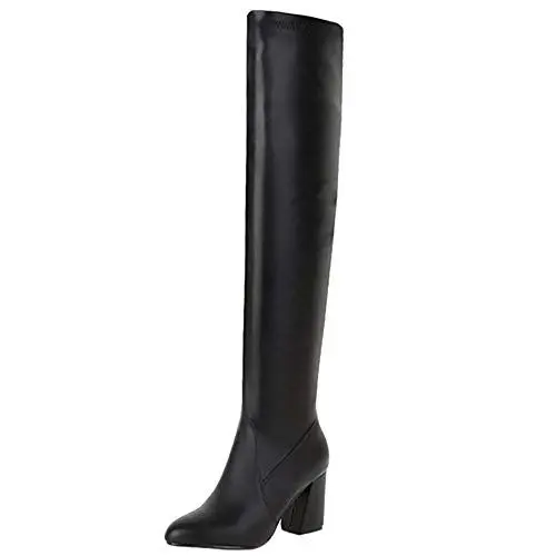 Produktbild: SJJH Damen Overknee Stiefel mit Stretchmaterial und mittelhohem Absatz (PU Schwarz, 37 EU)