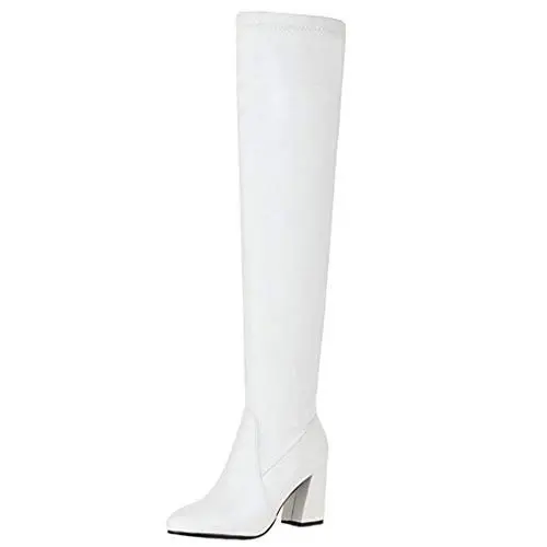 Produktbild: SJJH Damen Overknee Stiefel mit Stretchmaterial und mittelhohem Absatz (PU Weiß, 39 EU)