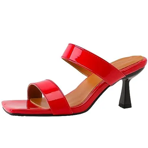 Produktbild: SJJH Damen Retro Sandalen mit quadratischer Zehenpartie Lässige Sommerpantoletten mit Cone Heels (Rot,39)