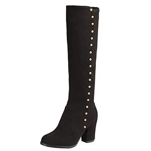 Produktbild: SJJH Damenmode Chunky Heel Stiefel mit Nieten und Reißverschluss (Schwarz, 48EU)