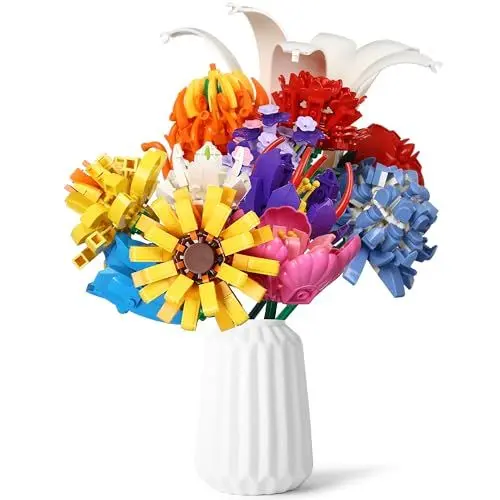 Produktbild: SK MISS Blumenstrauß Bausteine, 1064 Teile DIY Künstliche Blumen Set, Blumen Baustein DIY Blumenstrauß für Erwachsene, Kunstblumen für Deko